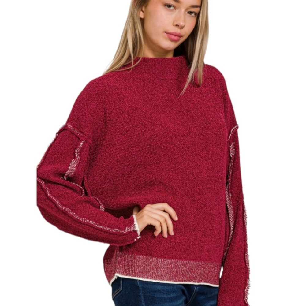 Women's Brown Oversized Chenille Raw Hem Sweater - Picture 3 of 5